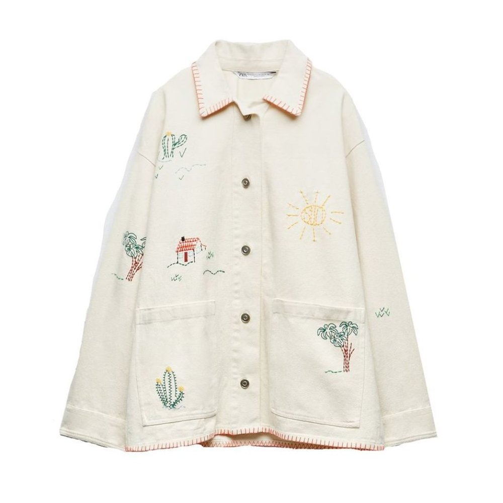 ISO Zara Embroidered Cotton Jacket Shirt size S or XS